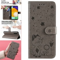 SaniMore for Samsung Galaxy A14 5G 6.6" 2023 Case, PU Leather Skin with Embossed Cat Flip Magnetic Cover Card Slots Kickstand Detachable Lanyard Full Around Wallet Case for Galaxy A14 5G, Gray