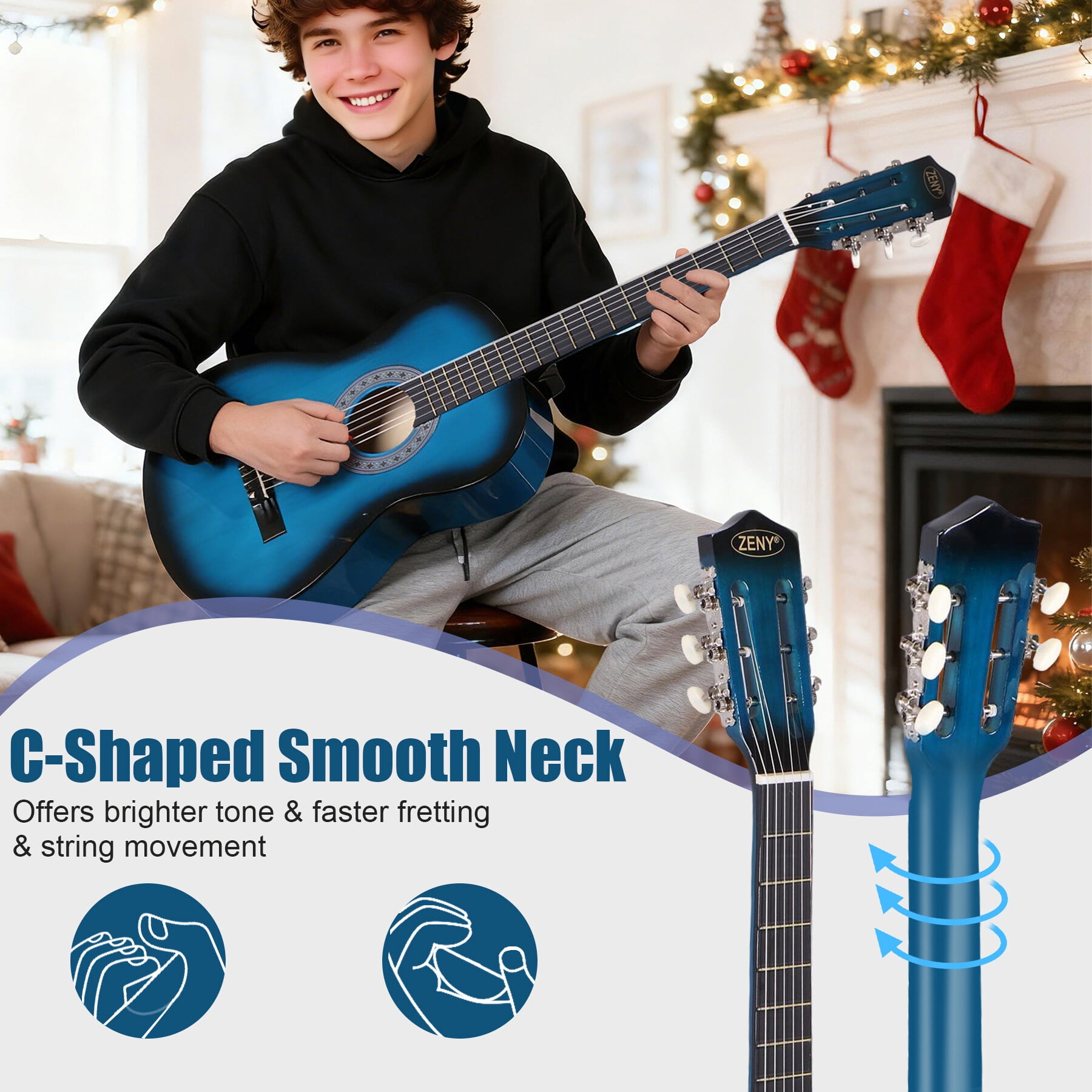 ZENY 38" Acoustic Guitar for Beginners, Student Starter Kit with Gig Bag, Strap, Tuner & Picks -Blue