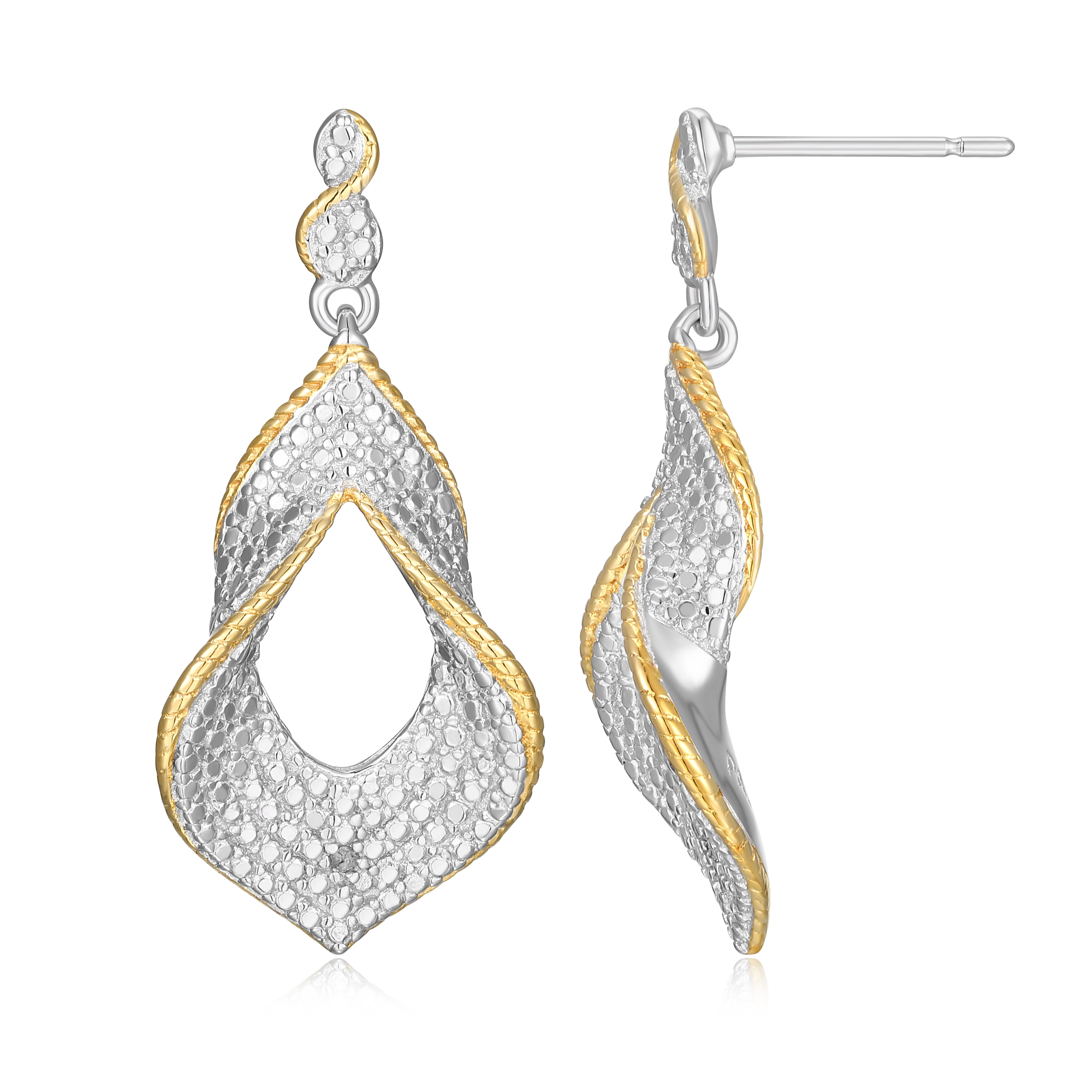 Forever Facets Diamond Accent Dramatic Drop Earrings in Two-Tone Rhodium over Bronze, Adult Female