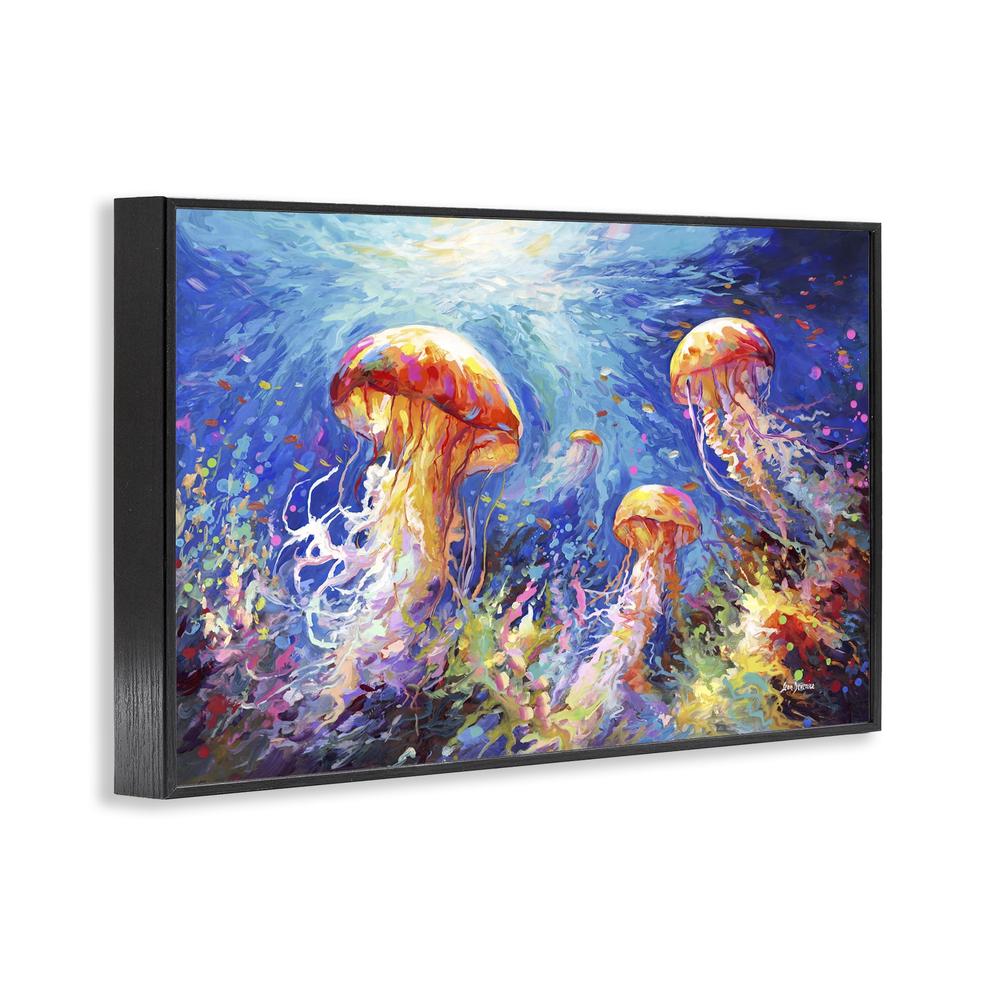 Stupell Industries Jellyfish Serenade Underwater Animals & Insects Painting Black Framed Art Print Wall Art, 30 x 20