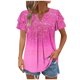 thumbnail image 1 of Camisas de Cuello de Tripulación de Manga Corta para las Mujeres Plisado Mangas de Ruffle, Cuello Redondo Casual Primavera Y Blusa de Verano, 1 of 7