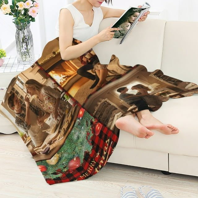 BAOPAI Customized Christmas Photo Blanket For Families Making Thick Winter Personalized Blankets With Pictures And Text Rectangular Blankets Holiday Hold 1-9 Images