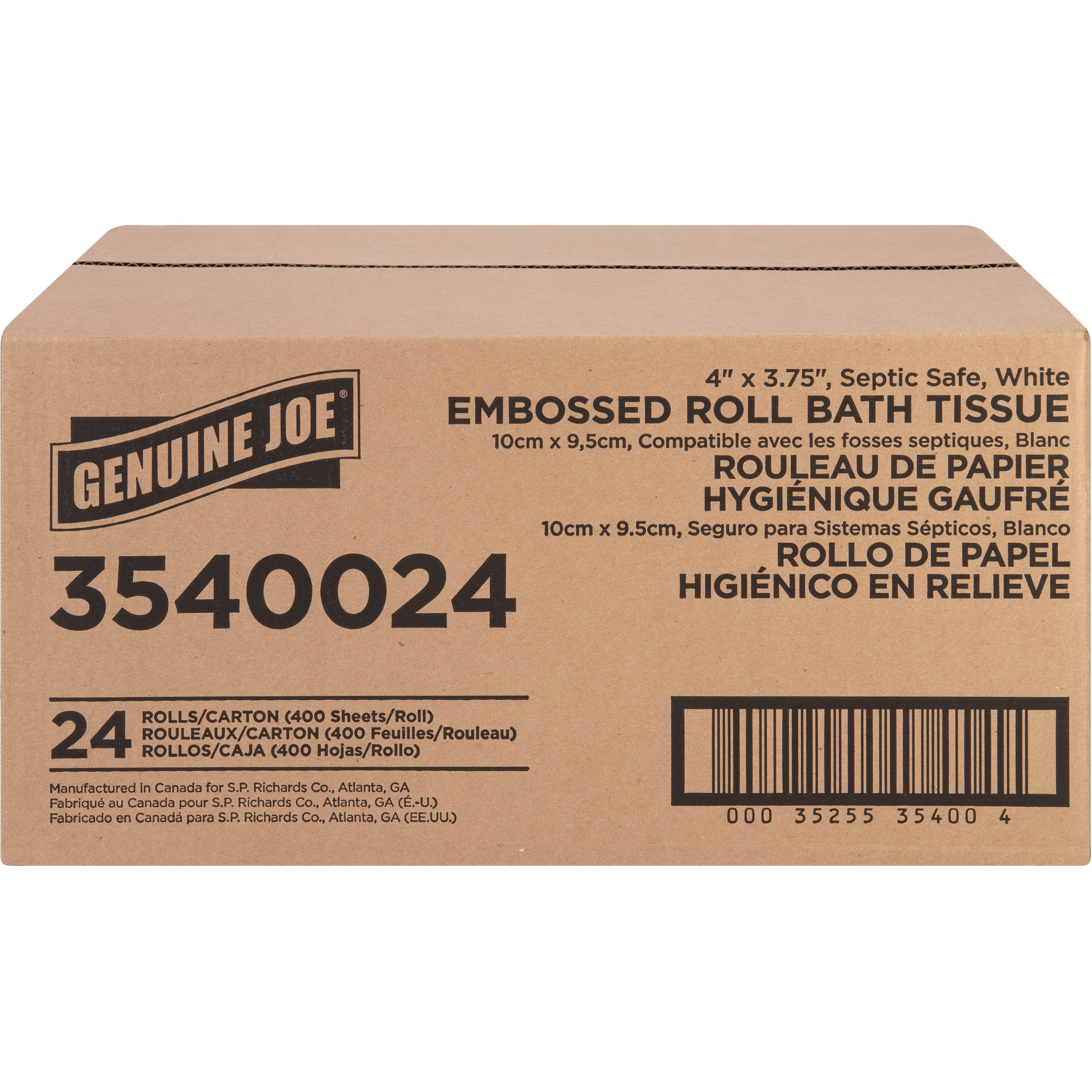 Genuine Joe 2-ply Bath Paper Tissue Rolls 2 Ply - 4" x 3.75" - 400 Sheets/Roll - White - Perforated, Absorbent, Soft, Sewer-safe, Septic Safe - For Bathroom, Restroom - 24 / Carton