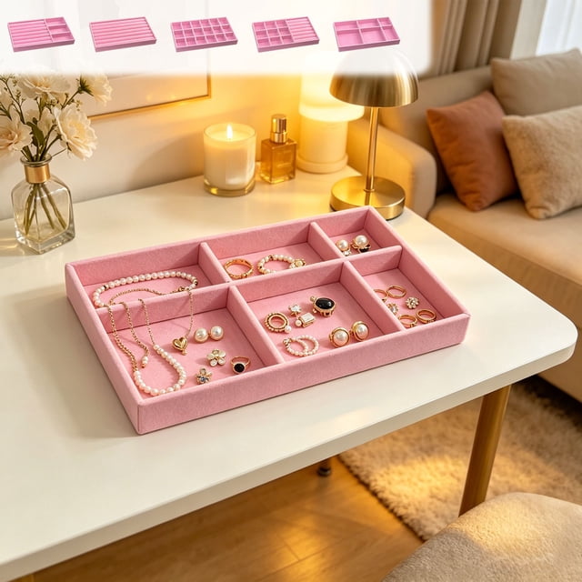 Lekihaqq Velvet Jewelry Trays Stackable Ring Earring Necklace Bracelet Drawer Organizer Storage Box, Soft Velvet Anti-Scratch Jewelry Organizer, Ideal For Vanity Dresser Travel Home