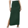 thumbnail image 2 of Women's Solid Color High Waist Split Thigh Mid Length Skirt - Pleated Stretchy Club Party Skirt with Size Chart, 2 of 4