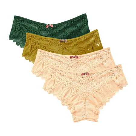 Workout Underwear for Women 4 Pack Seamless Underwear for Women Lace Thong Cheeky Panties Breathable Briefs Stretch High Cut Plus Size Ladies Bikini Thongs Womens Cheeky Underwear Yellow L