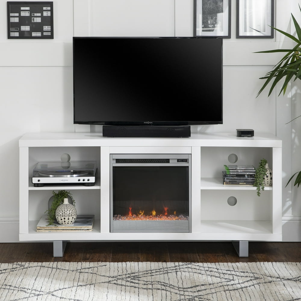 Manor Park Modern Fireplace TV Stand for TVs up to 64", White Walmart