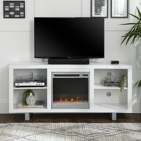 Manor Park Modern Fireplace TV Stand for TVs Up to 64", White