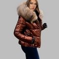 thumbnail image 6 of Olyvenn Women Winter Warm Thicken Puffer Down Jacket Thick Slim Flash Coat Down Outdoor Faux Fur Collar Hood Parka Short Slim Jacket Brown S, 6 of 8