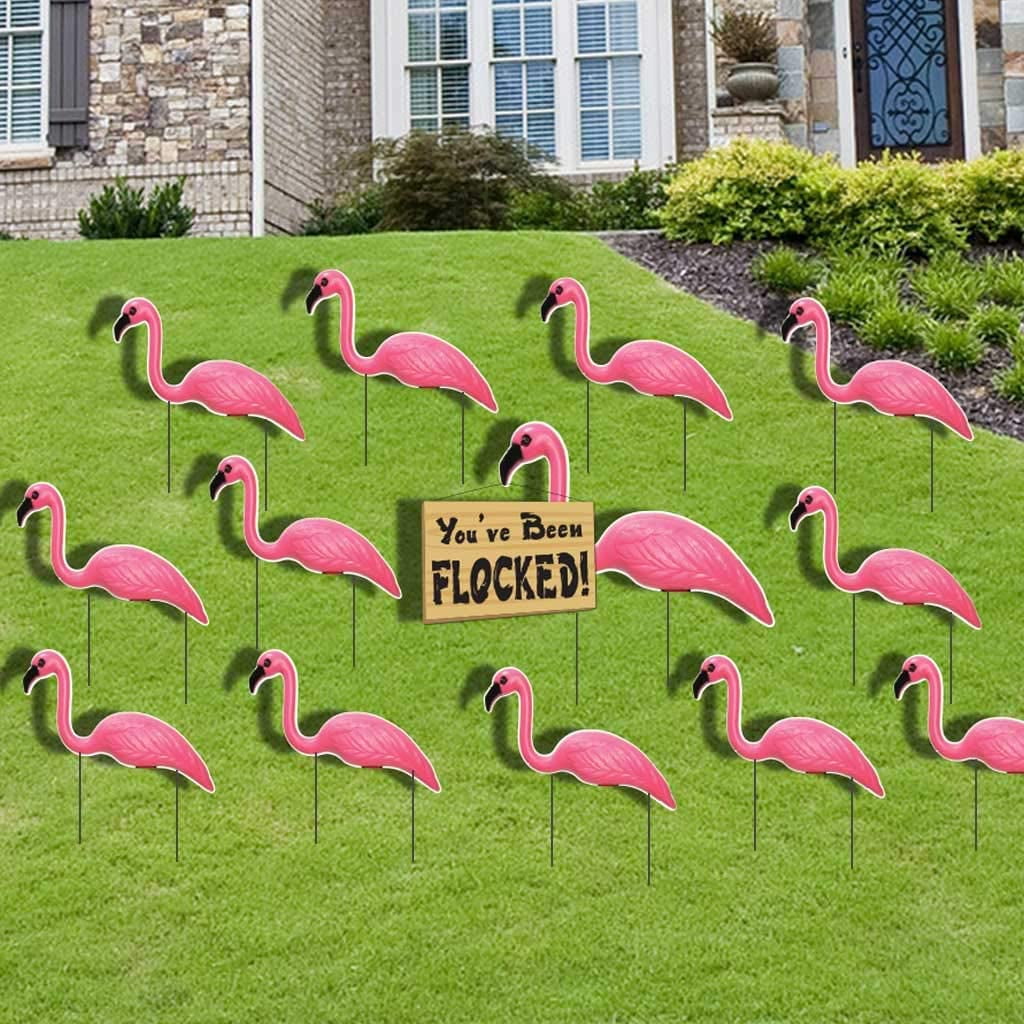 Pink Flamingo Mini Yard Ornaments Flocking Lawn Decoration 1 Box of 2 