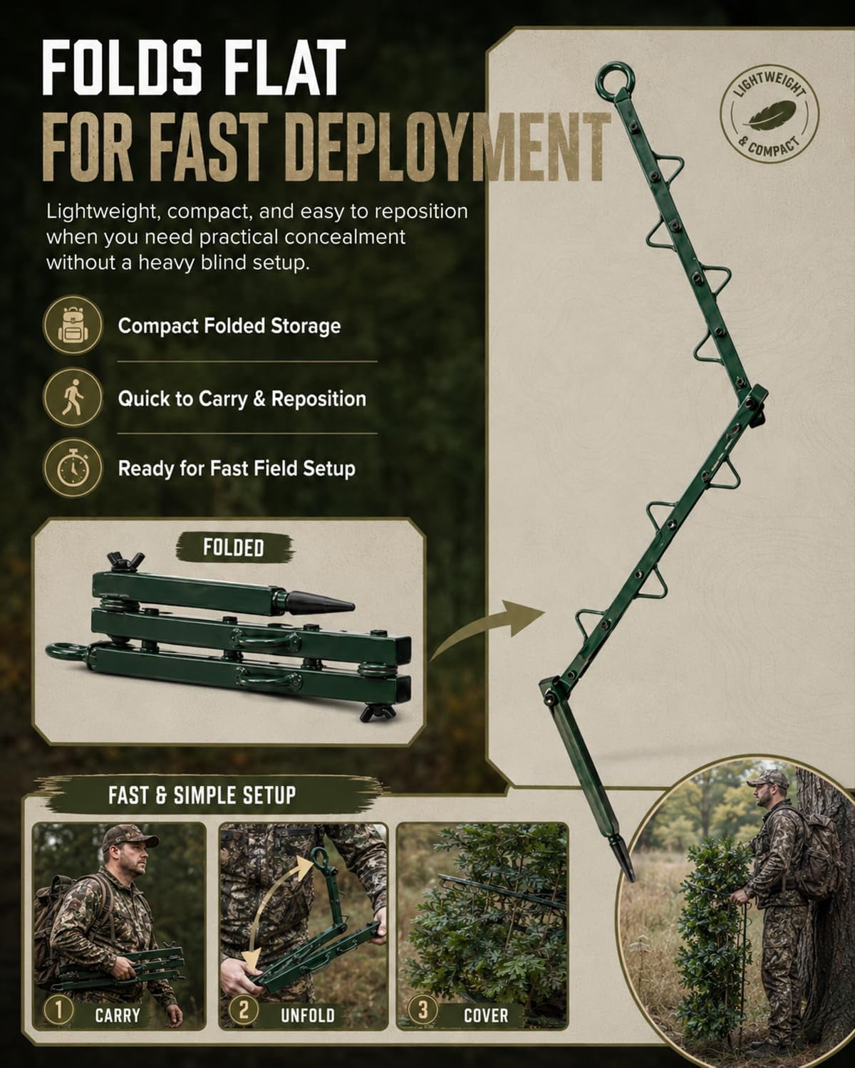 Hunting Concealment Branch Stand, Camouflage Branch Screening Holder with Realistic Oak Leaf Foliage, Tree Stand Blind Cover Camo Screen, Fast Setup Ground Tree Mount for Deer Turkey Hunting