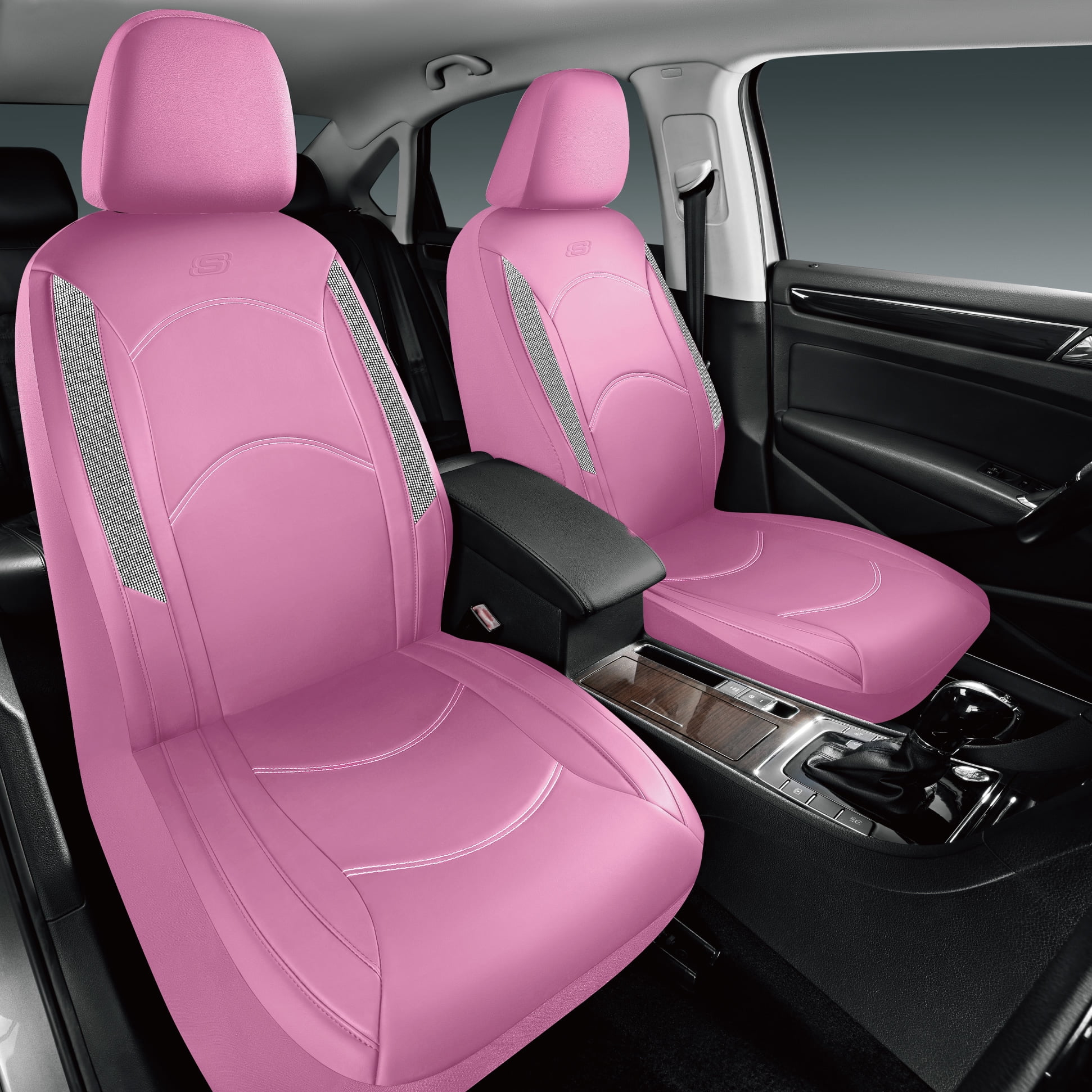 Skechers Leather Front Car Seat Cover – Stylish Diamond Design, Universal Fit - Pink