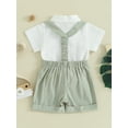 thumbnail image 4 of Suealasg Infant Baby Boy Gentleman Suit Outfit Short Sleeve Romper with Bow Tie+ Suspender Shorts 2 Piece Newborn Toddler Easter Formal Clothes Set, 4 of 9