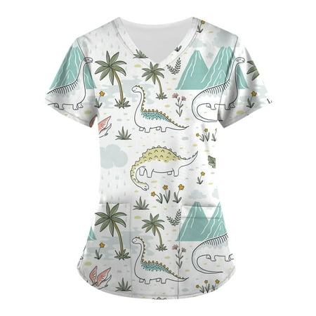 

Cakiesky Scrub Tops for Women Moisture Wicking V-Neck Short-Sleeve Nursing Work Tops with Pockets Sky Blue S