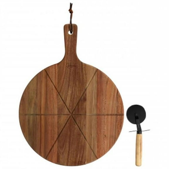 Gibson Elite 143827.02 Acacia Wood Serving Board & Pizza Cutter Set, Brown - 2 Piece