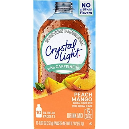 Crystal Light On The Go Peach Mango With Caffeine Drink Mix, 10-Packet Box (Pack Of 8)