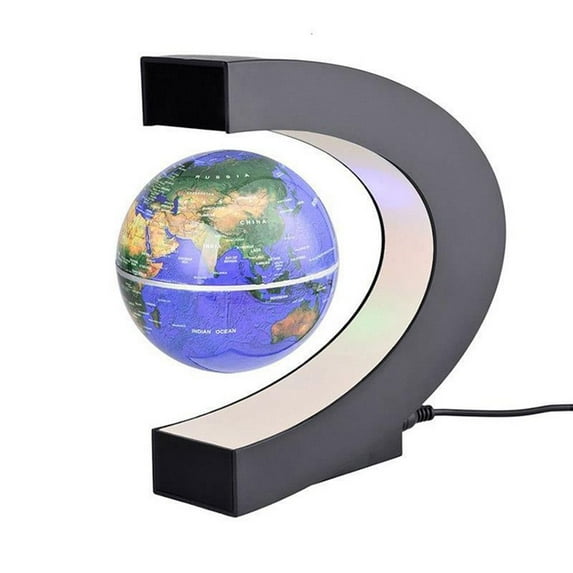 Home Office Antigravity Lamp Novelty C Shape Base Magnetic Levitation Globe LED Light World Map Floating BLUE UK PLUG
