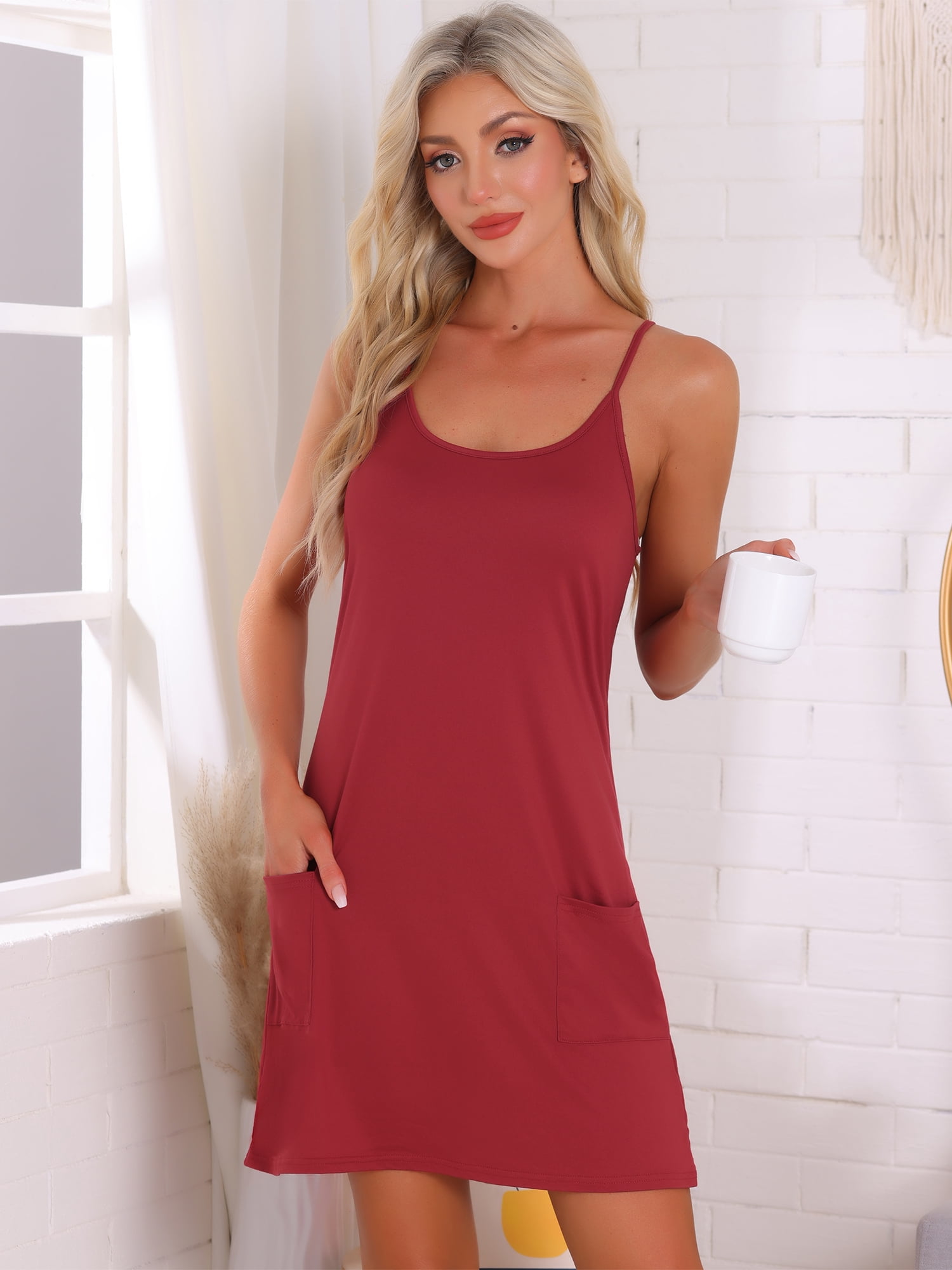 DARING DIVA Women's Nightgown Sleeveless Spaghetti Strap Sleepdress XL Red