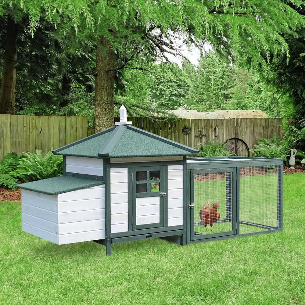 Resenkos Rabbit Hutch, Duck Cage Hutch,Chicken Coop,77" Wooden Chicken Coop Hen House with Nesting Box, Enclosed Run and Removable Tray, Green