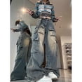 thumbnail image 2 of Pantalones vaqueros cargo Y2K para mujer, ropa de calle, pantalones vaqueros de pierna ancha con múltiples bolsillos, pantalones casuales holgados de cintura alta estilo Harajuku Vintage, nuevos, 2 of 4