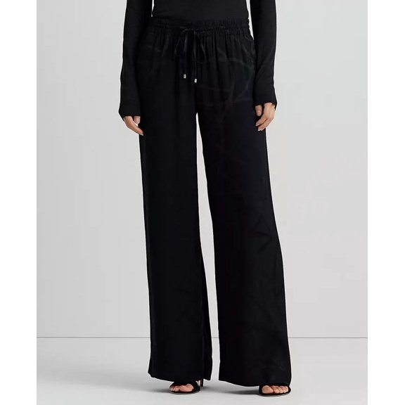 Lauren Ralph Lauren Women's Jacquard Belting-Motif Wide-Leg Pants, Black XL