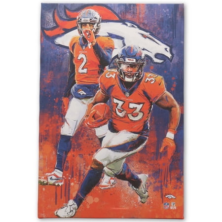 NFL Denver Broncos Pat Surtain II & Javonte Williams Painterly Graffiti Canvas Wall Decor for Man Cave Office or Game Room