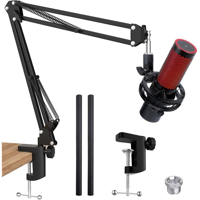 xianyou-QuadCast Support de Micro 2 Boom Arm, Bras de Micro Réglable avec Adaptateur de 3/8 Pieds' à 5/8 Pieds' Compatible avec HyperX QuadCast, QuadCast 2 S, Blue Yeti, AM8 et Autres Micros, Parfait pour Diffusion en Continu, Enregistrement