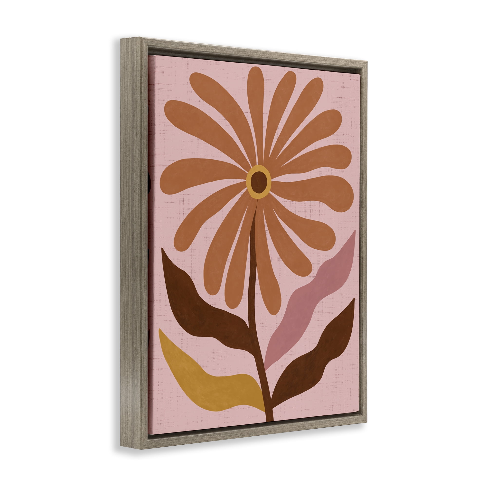 Stupell Industries Boho Retro Flower Bloom Plants & Flowers Painting Brown Floater Framed Canvas Art Print Wall Art, 25 x 31