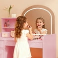 thumbnail image 6 of Kids Vanity Table and Chair Set with 2-Tier Open Shelves and Drawer, Noelse Pink Vanity Set with Mirror and Lights for Pretend Play, Girls Vanity Desk for Bedroom, 6 of 10