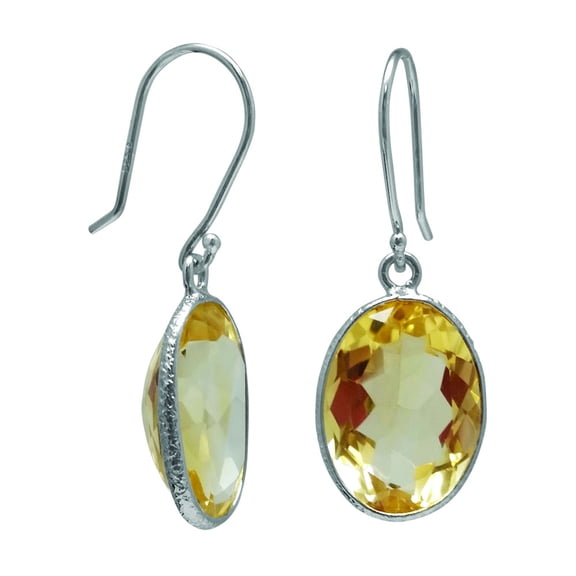 Gem Stone King 10.00 Ct 10x14mm Oval Cut Yellow Citrine 925 Sterling Silver Dangle Earrings