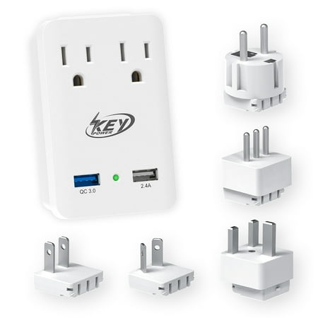 European Adapter Italy Greece Key Power 2000W International Travel Adapter Kit – Features Quick Charge 3.0 USB & 2-Outlets Compatible for USA, Ireland, Europe, Russia, France, UK, Australia, Italy and more ()
