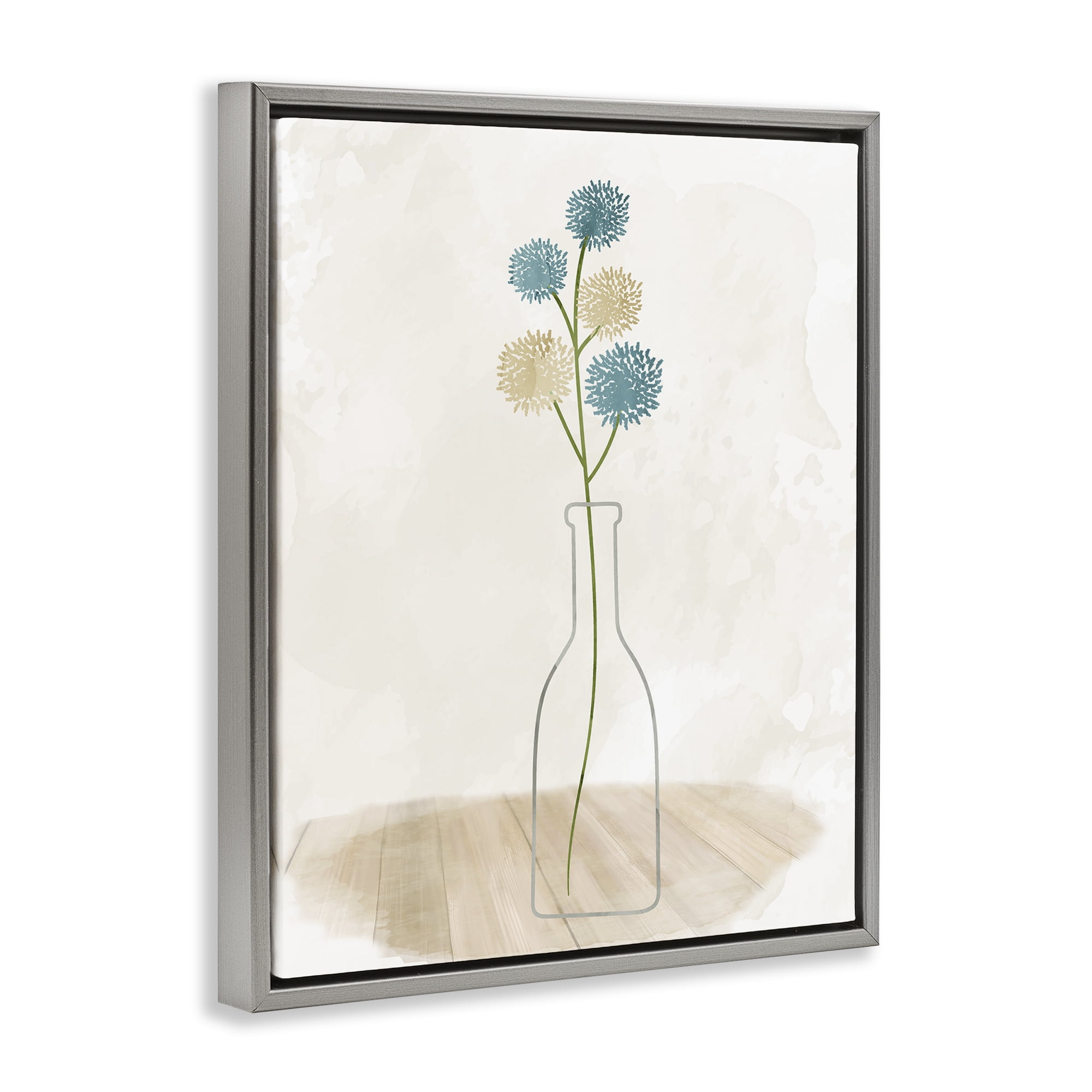 Stupell Industries Simple Bud Vase Botanical & Floral Painting Gray Floater Framed Art Print Wall Art, 17 x 21