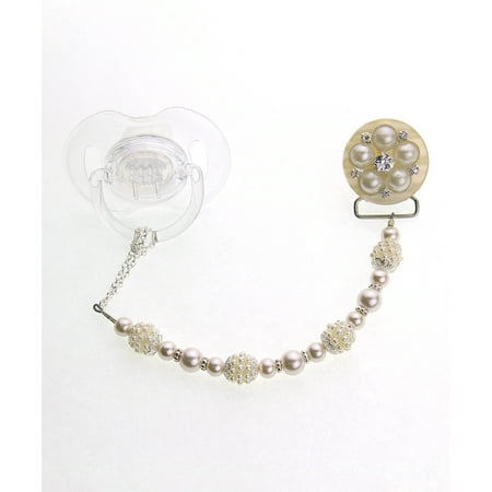 Vintage Flower and Pearl Pacifier Clip