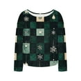 thumbnail image 5 of Kaliqueen Womens Tops 2025 Trendy Christmas Print Crew Neck Long Sleeve Shirts for Women Knitted Pullover Fall Winter Casual Loose Fit Tunic Tops, 5 of 6