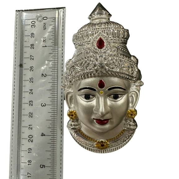 925 Sterling Silver Lakshmi / VaraLakshmi / Ammavaru Face (Figurine #01) Size: 4.5-inch Lakshmi Face (Ht. =4.5" Wt. =45grams)