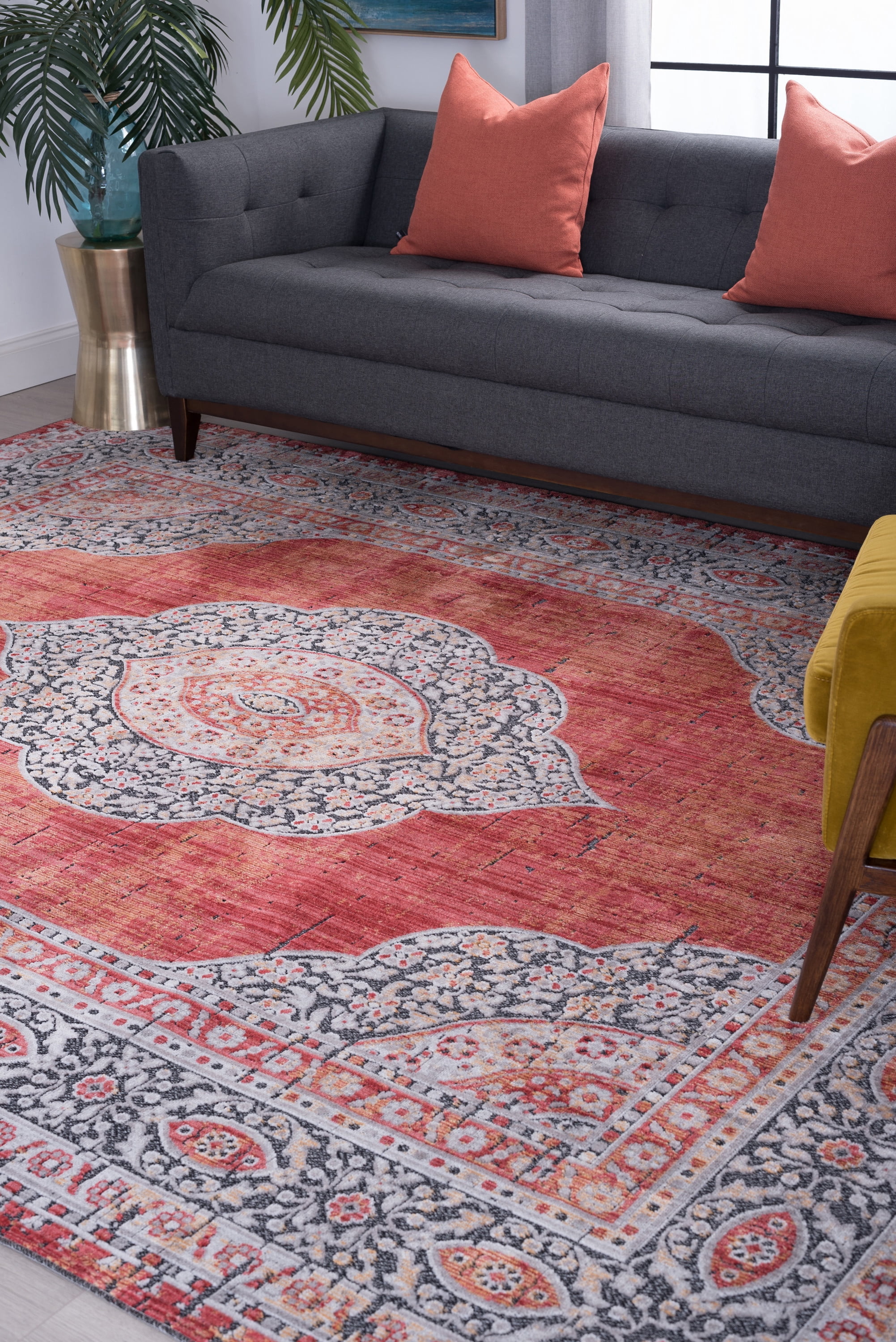 Traditional 2x3 Area Rug (2' x 3') Medallion Red, Coral Indoor Scatter Easy to Clean