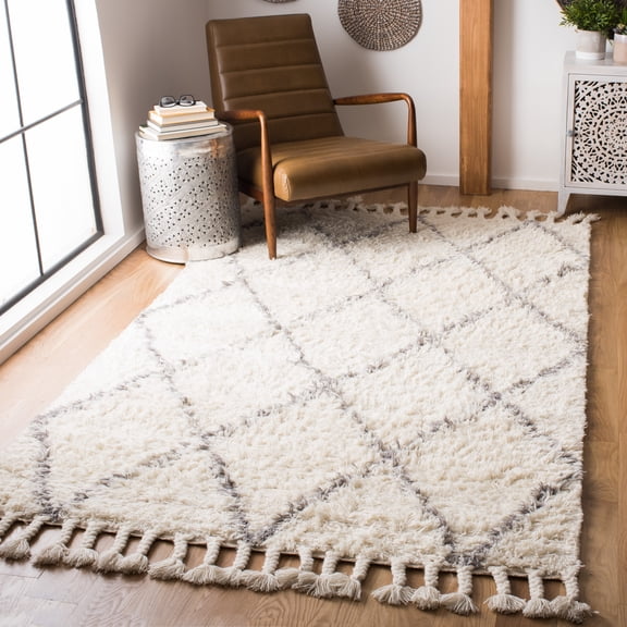 SAFAVIEH Casablanca Mackenzie Geometric Wool Area Rug, Gray/Ivory, 5' x 8'