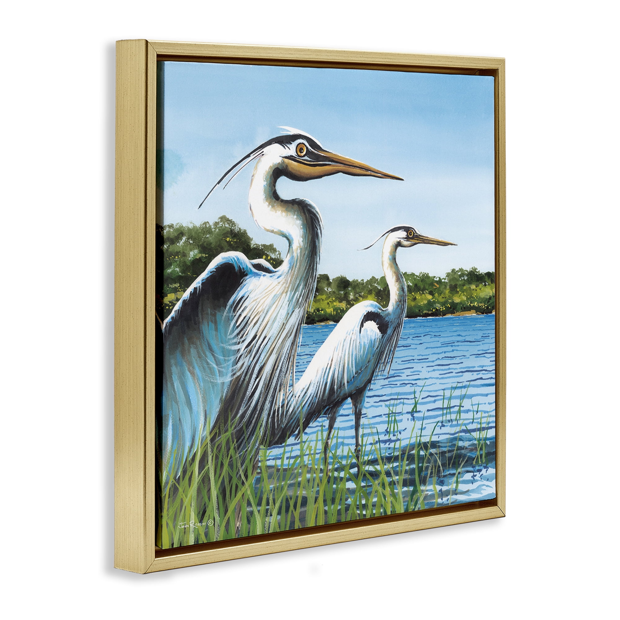 Stupell Industries Traditional Egrets Gazing Animals & Insects Painting Gold Floater Framed Canvas Art Print Wall Art, 25 x 25