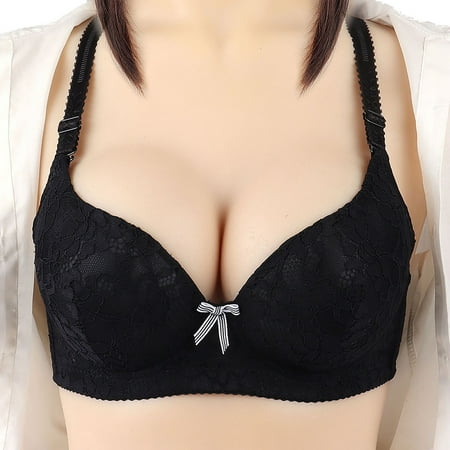 Full Figure Bras for Women No Underwire Bra Feature V-Neck Push-up Bra Style W-1015 Black S