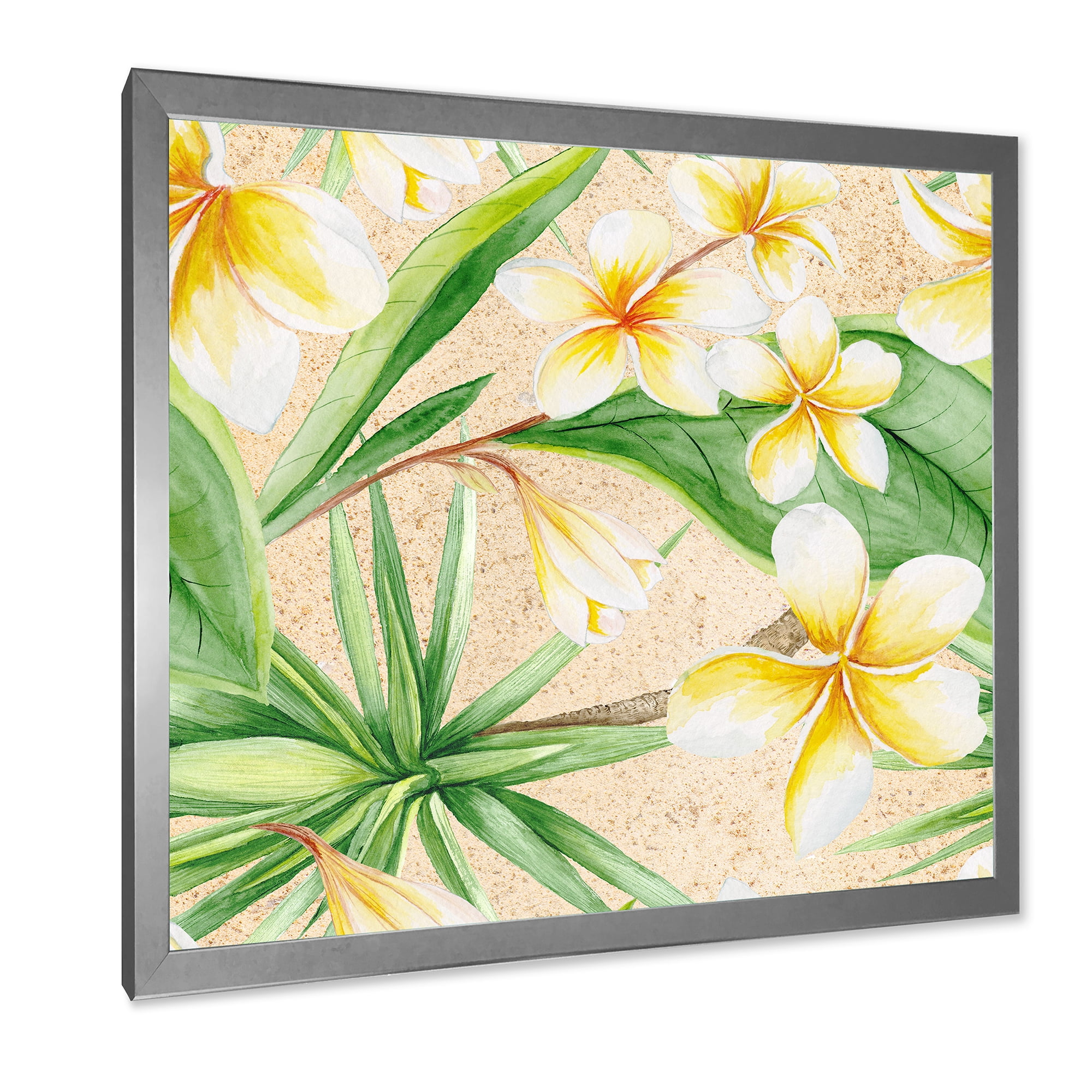 Designart 'Yellow Flowers and Tropical Foliage XI' Traditional Framed Art Print