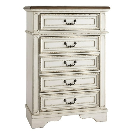 5 Drawer Wooden Chest with Bracket Legs Antique White - Saltoro Sherpi