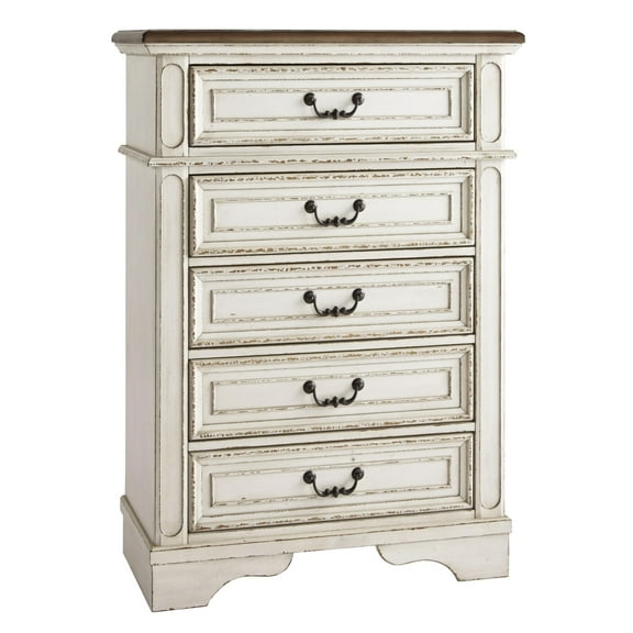 5 Drawer Wooden Chest with Bracket Legs Antique White - Saltoro Sherpi