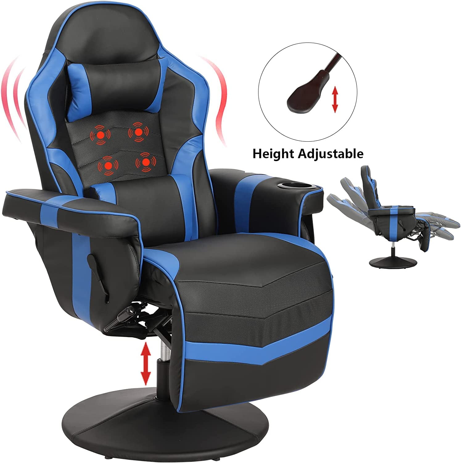 Massage Gaming Chair Reclining Video Game Chair Ergonomic Office Chair Height Adjustable Gamer Chair with Headrest and Lumbar Support PU Leather High Back Swivel Computer Chair