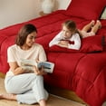 thumbnail image 4 of Exclusivo Mezcla Lightweight Reversible 3-Piece Comforter Set All Seasons, Down Alternative Comforter with 2 Pillow Shams, Oversized Queen Size, Red/Black, 4 of 7