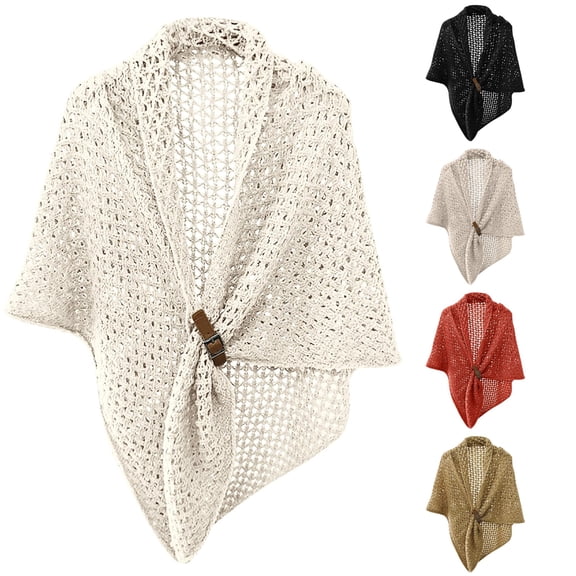 HNMKIU Women Fashion Solid Hollow Out Buckle Big Triangle Cape Cloak Warm Decorative Scarf Split ,White