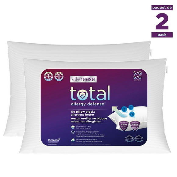 AllerEase Total Allergy Defense Oreillers de lit, Jumbo – Antimicrobien, paquet de 2
