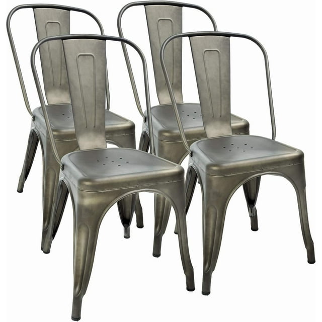 FDW Metal Dining Chairs Set of 4 Indoor Outdoor Chairs Patio Kitchen Metal 18 Inch Seat Height Restaurant Tolix Side Bar Weight, Bronze