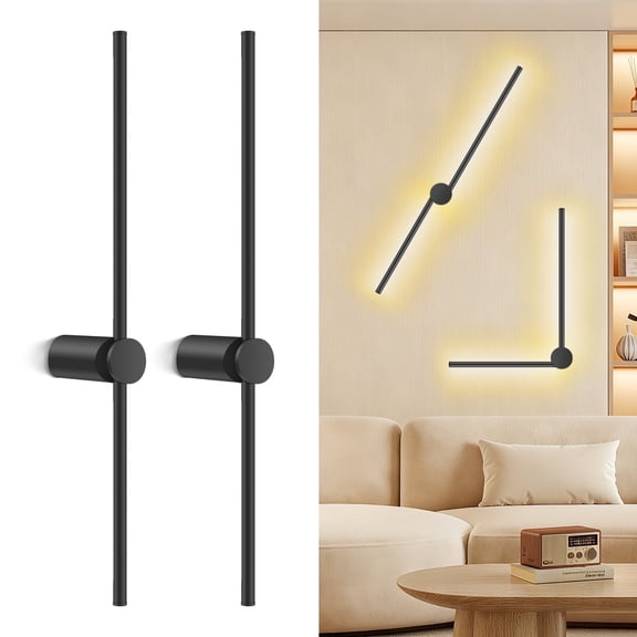 FRIDEKO HOME 2 Pack Black Wall Sconces, 360° Rotatable DIY LED Wall Lights, 28" Hardwired Sconces, Indoor Wall Mount Light, Decor for Bedroom, Living Room, Hallway