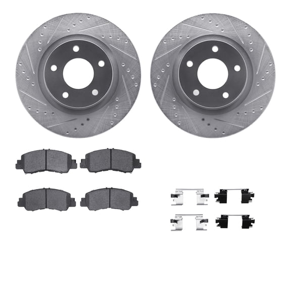 Dynamic Friction Company Front Brake Rotors-Drilled and Slotted-Silver with 5000 Advanced Brake Pads includes Hardware 7512-39015