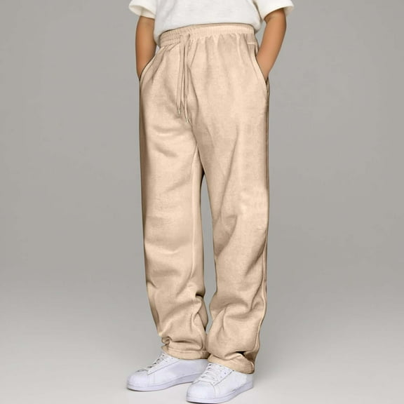 School Uniforms for Boys Pull on Chino Pants with Pockets Straight Pants Beige Pants for Boys Back to School Clothes for Boys Tween Boys Pants Size 11-12 Years